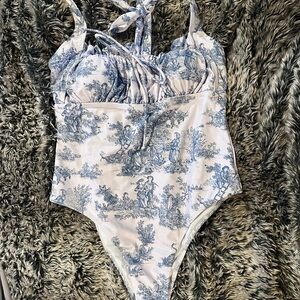 Cider Blue and White One Piece Bikini Swimsuit | Women’s L | NEVER WORN LIKE NEW